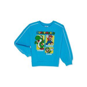Nintendo Super Mario Kids Girl's Boy's Long Sleeve Fleece Sweatshirt Blue S 6-6X